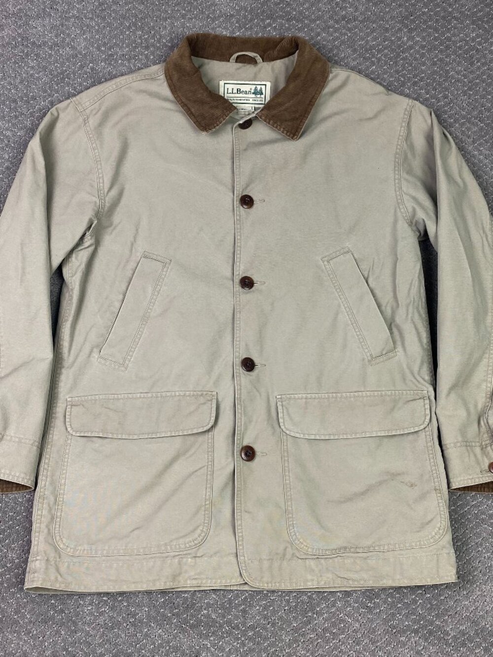 LL Bean Original Field Coat Jacket Mens Medium Tan Chore Barn Corduroy Collar